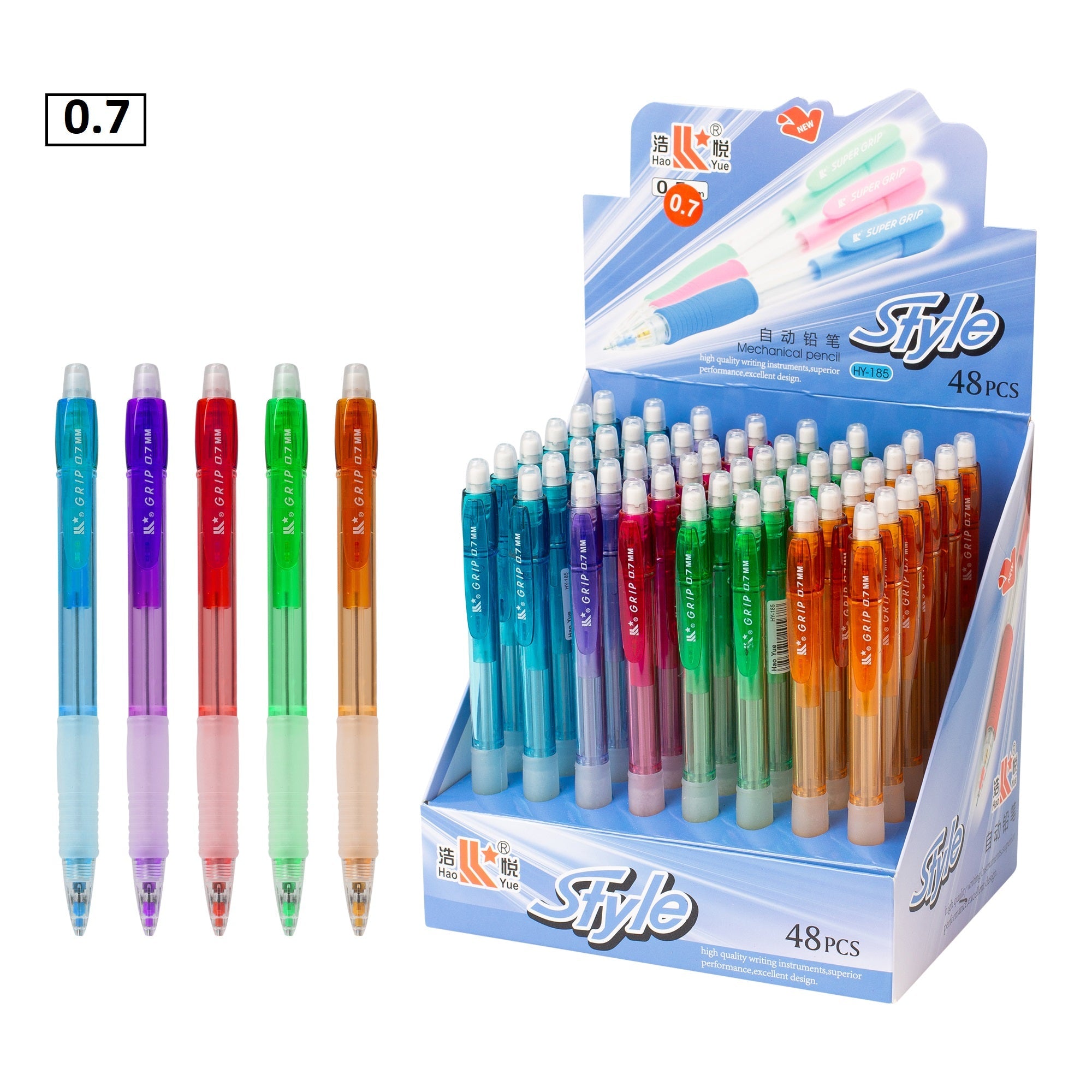 עפרון מכני 0.7 עם גריפ דגם HY-185