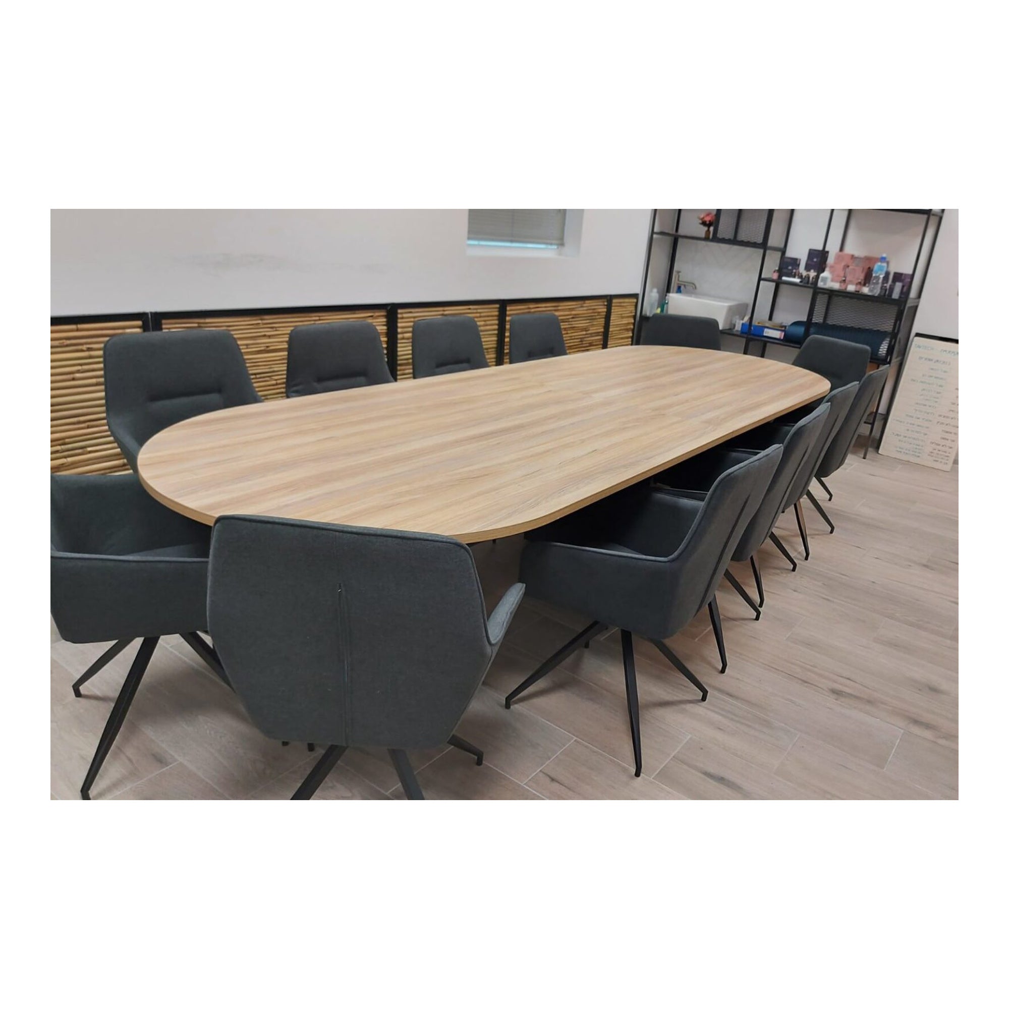 שולחן ישיבות אליפסה במידה 400X120 ס"מ צבע אלון בשילוב צבע שחור