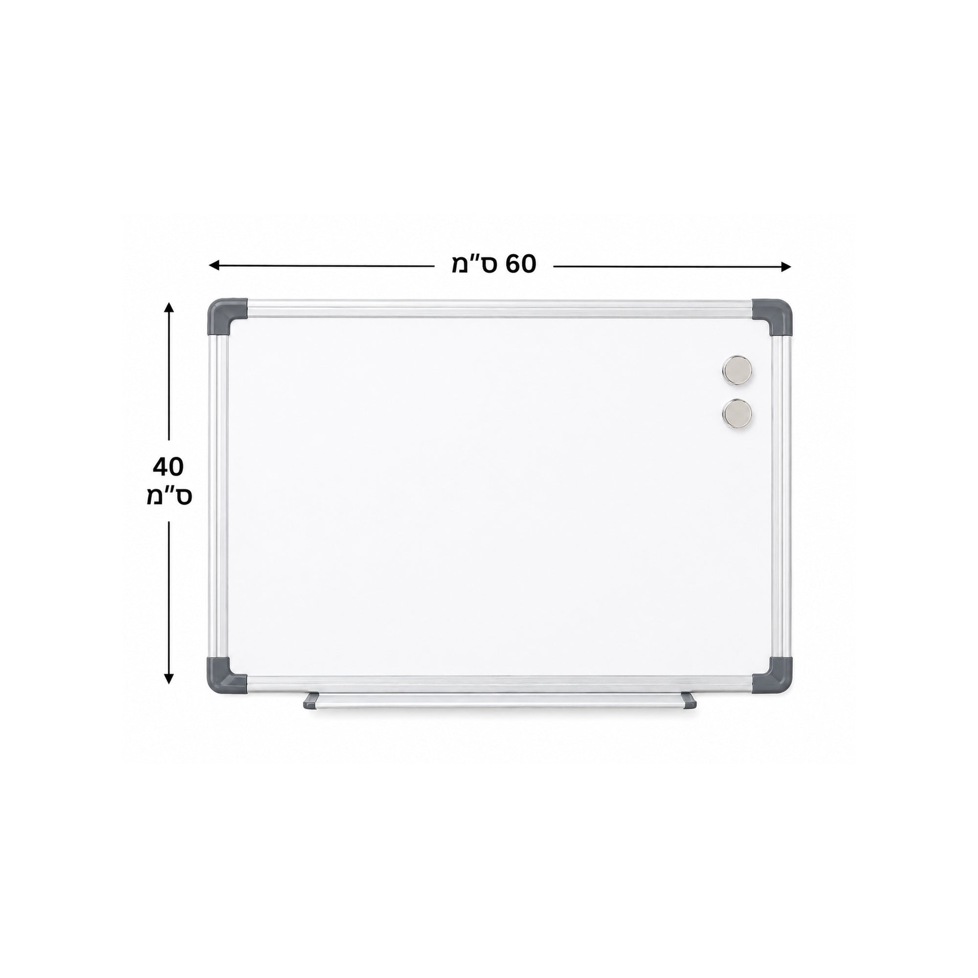 לוח מחיק מגנטי מסגרת אלומיניום עם מדף גודל 40X60