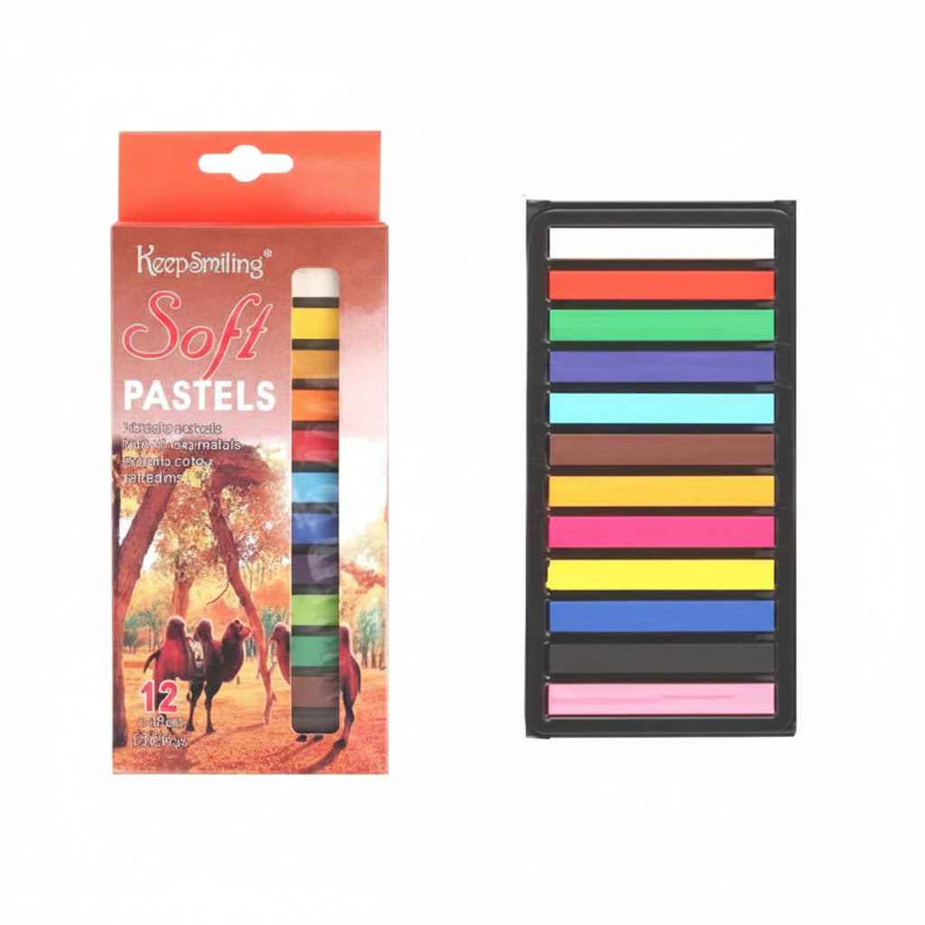 צבעי פסטל מרובע דמוי פחם- צבעוני 12 יחידות דגם HS3012