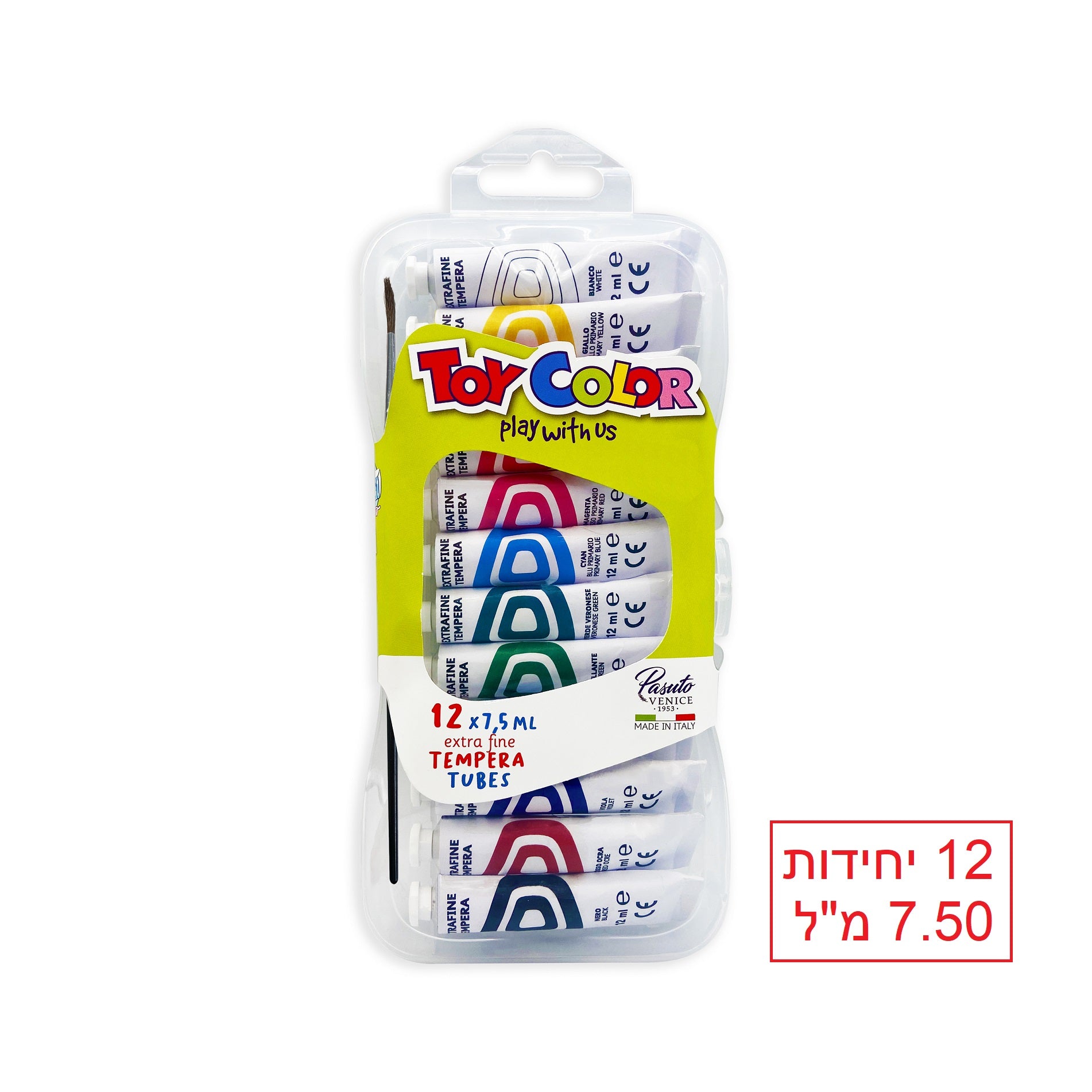 צבע טמפרה בשפורפרת טוי קולור 12 יחידות 7.50 מ"ל דגם 0721