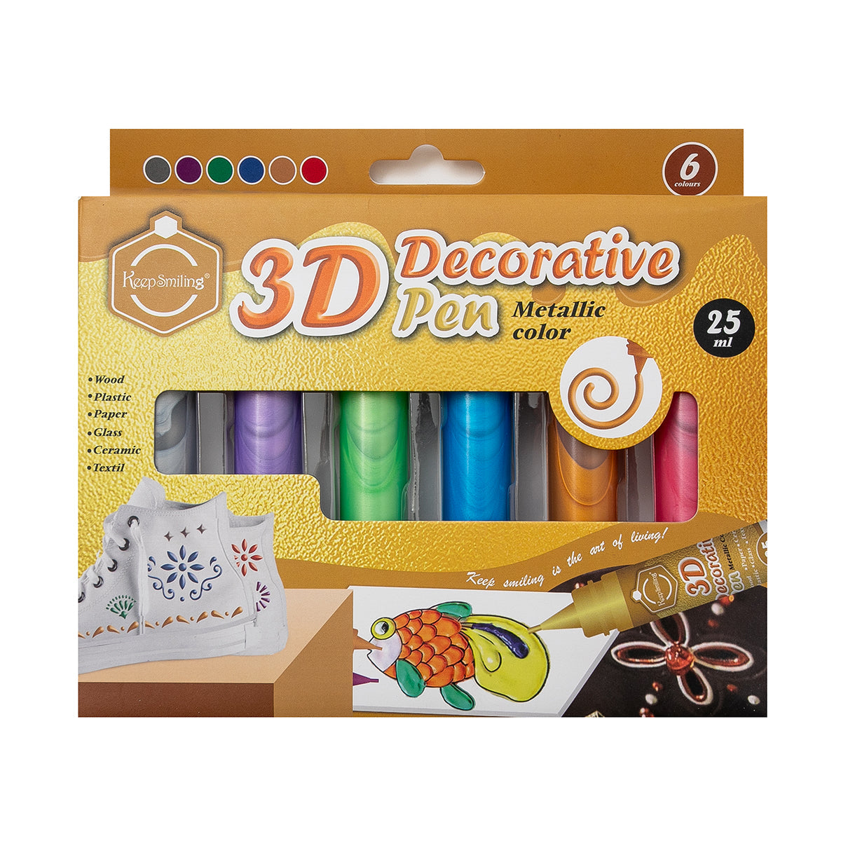 צבע תלת מימד צבעים מטאלים 6 יחידות 25 מ"ל דגם 3D06M