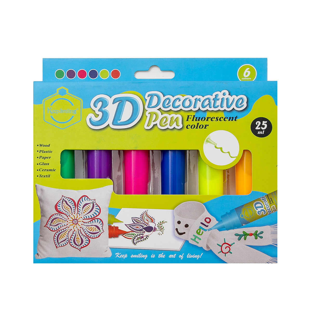 צבע תלת מימד צבעי ניאון 6 יחידות 25 מ"ל דגם 3D06F