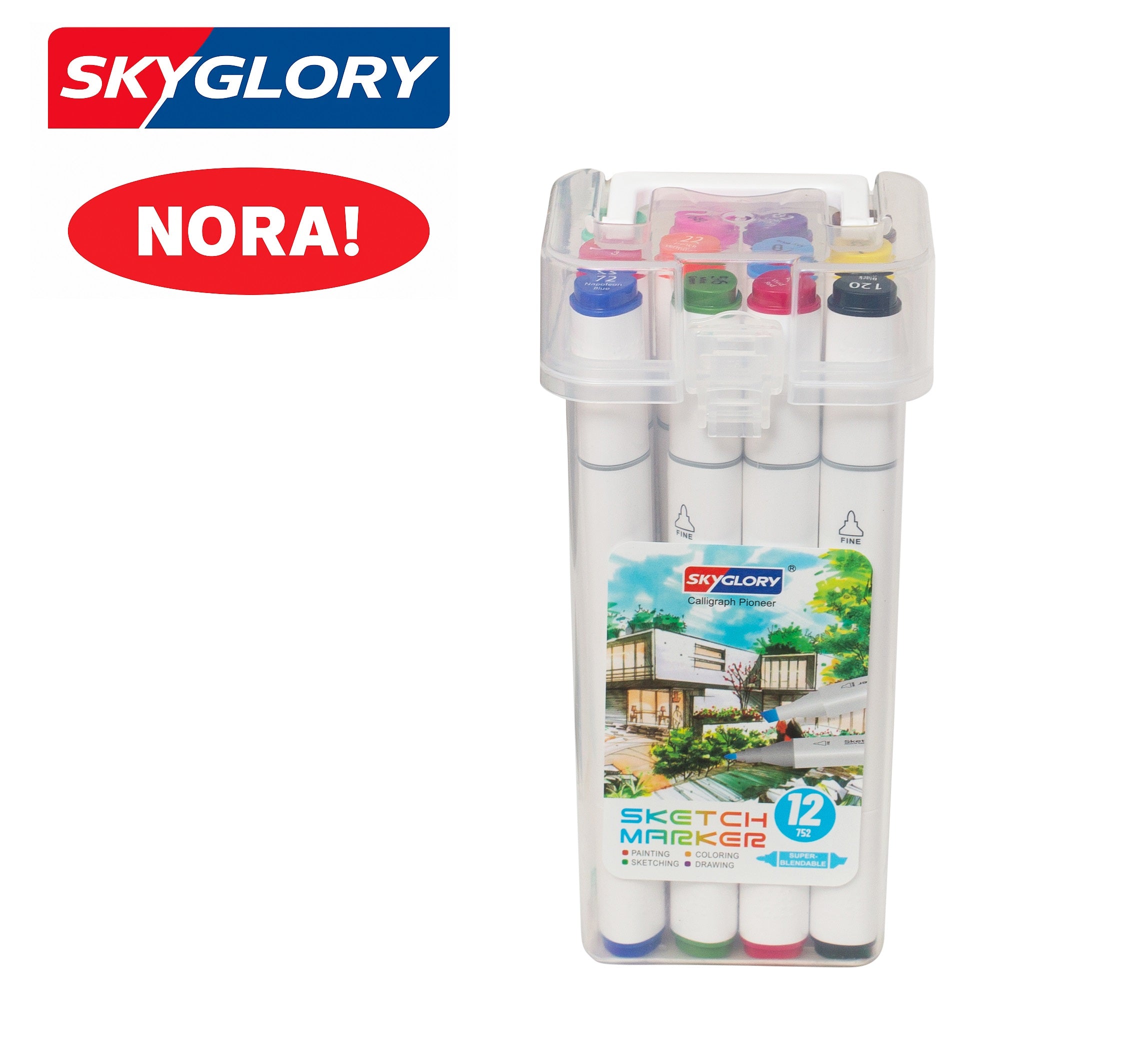 טוש סקיצה SKYGLORY דו צדדי 12 יחידות בדלי דגם SG-752-12PP