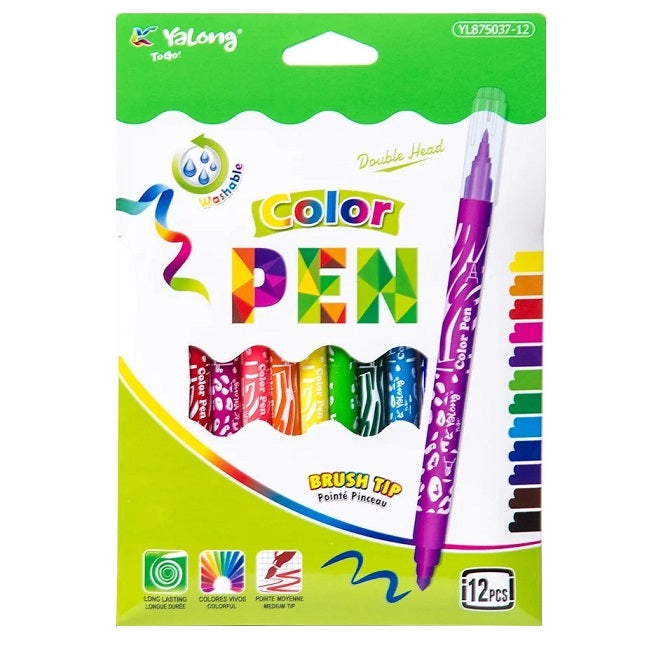 טוש יאלונג דו צדדי 12 יחידות בקופסה דגם YL875037-12