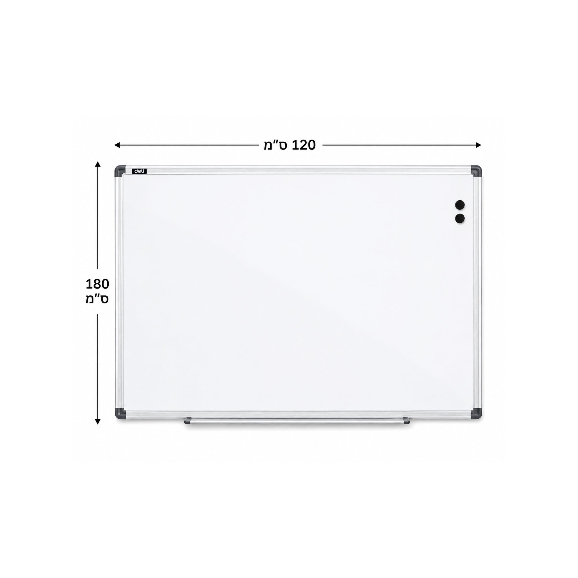 לוח מחיק מגנטי מסגרת אלומיניום עם מדף גודל 120X180 ס"מ