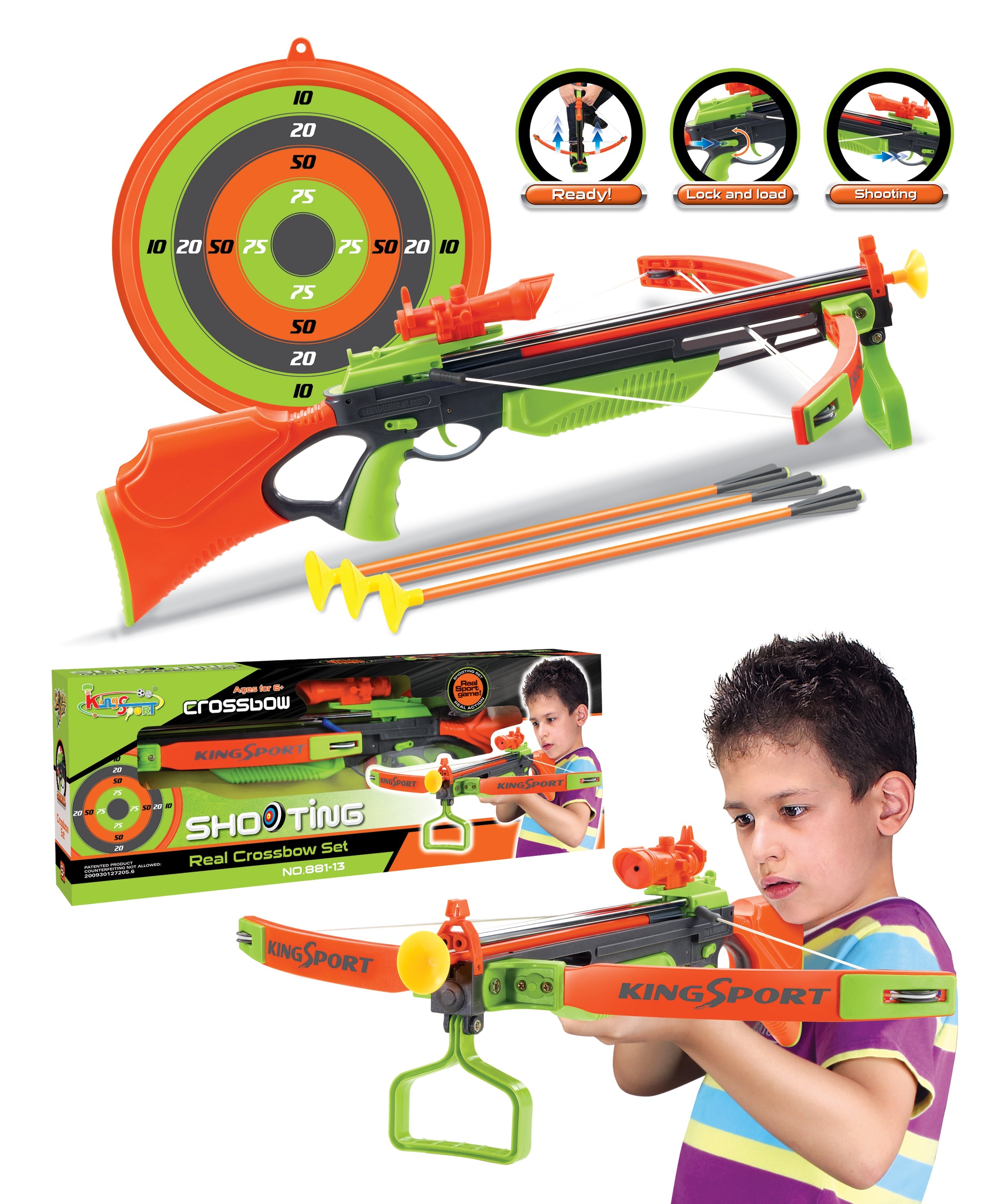 חץ וקשת צורת רובה + 3 חצים + מטרה דגם 881-13