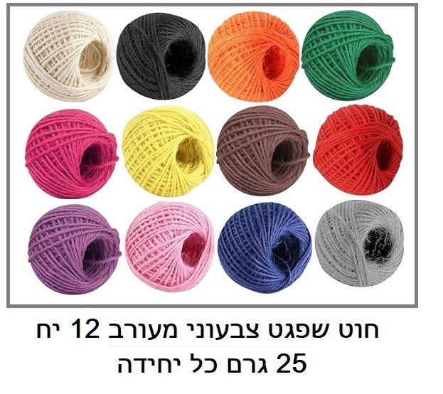 חוט שפגט צבעוני מעורב צבעים 12 יחידות 25 גרם כל יחידה דגם CR76063