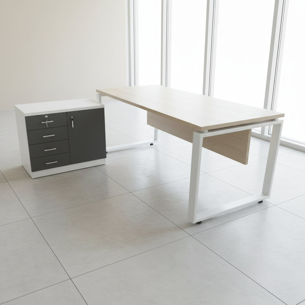 שולחן פלזמה 160X70 כולל שלוחה 80X40X65H מגירות וארונית דלת