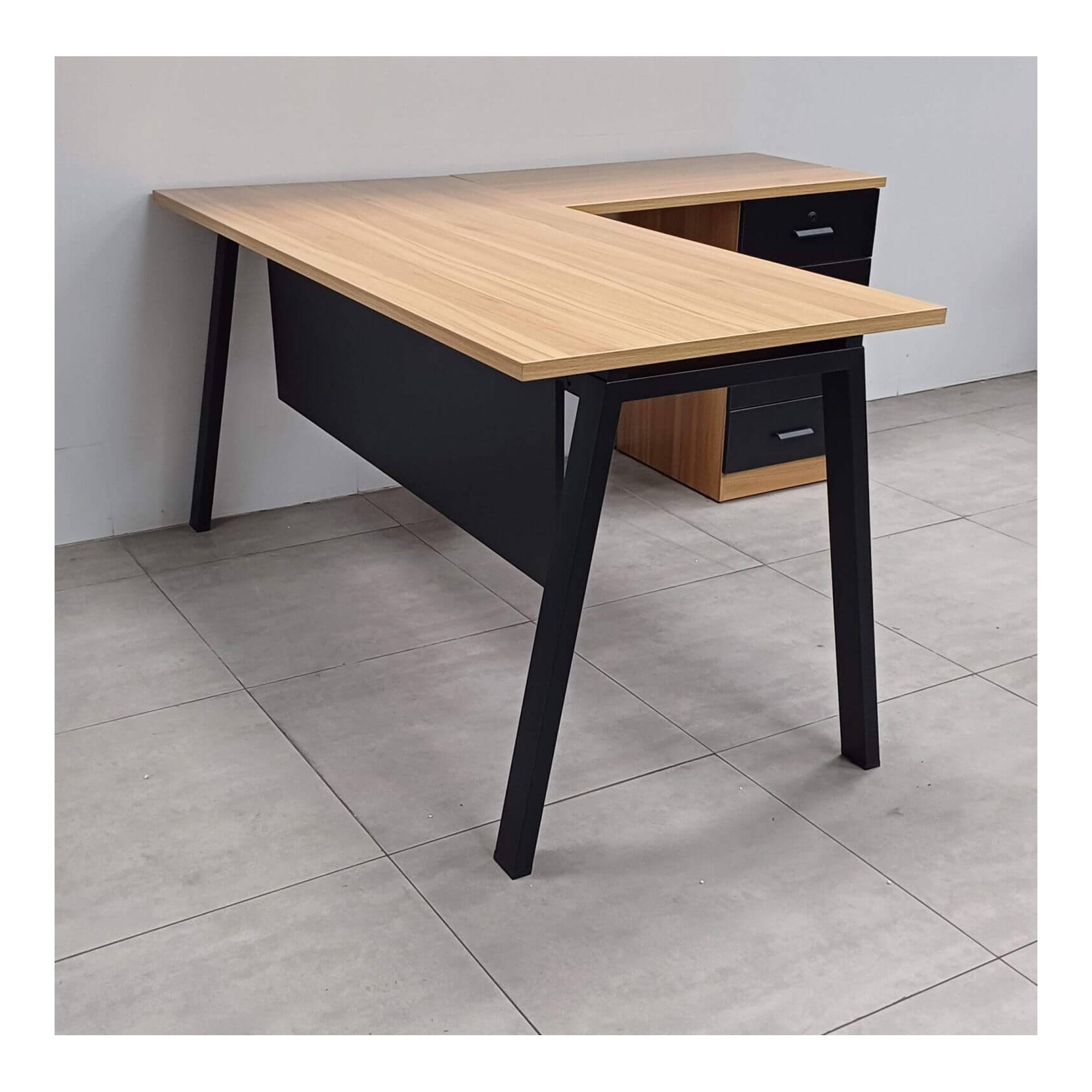 שולחן דגם לוטוס במידה 160X70X160X50 ס"מ צבע אלון בשילוב שחור